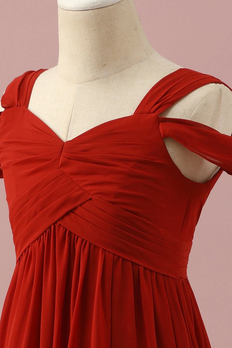 Load image into Gallery viewer, Red Chiffon Cold Shoulder Junior Bridesmaid Dress