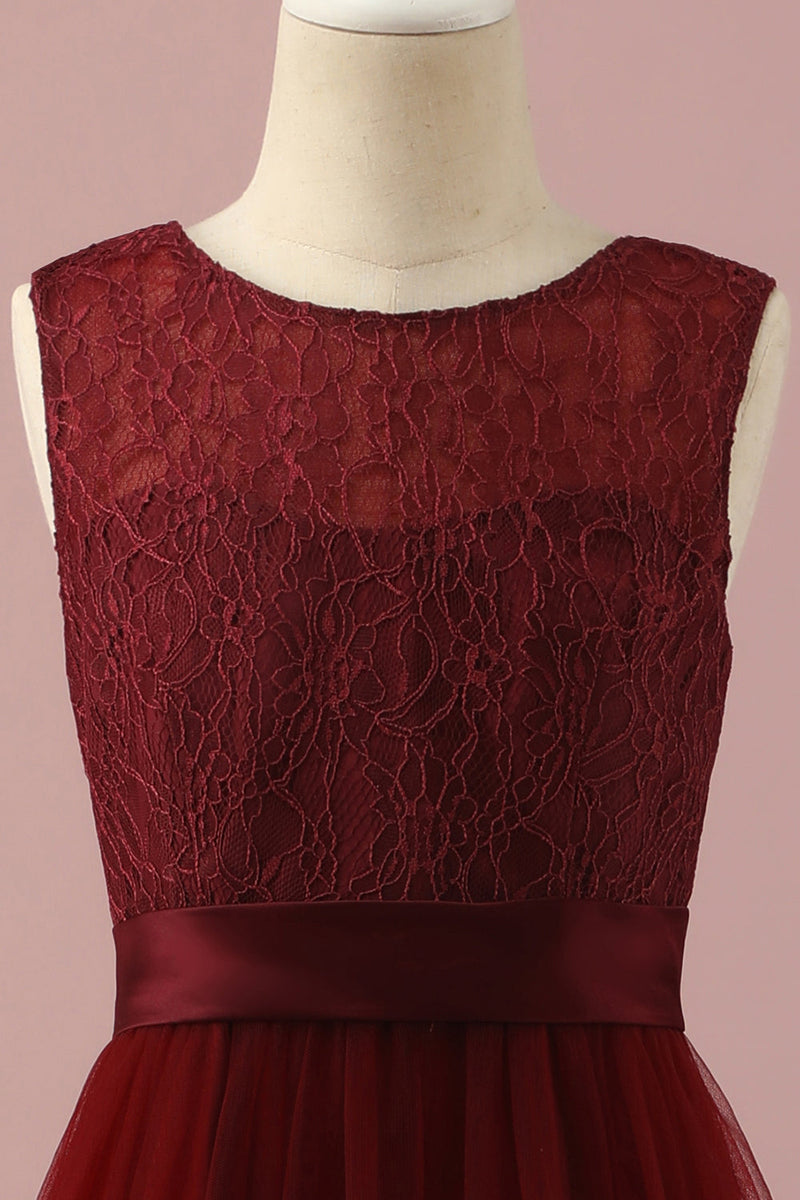 Load image into Gallery viewer, Burgundy Lace and Tulle Junior Bridesmaid Dress