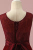 Load image into Gallery viewer, Burgundy Lace and Tulle Junior Bridesmaid Dress