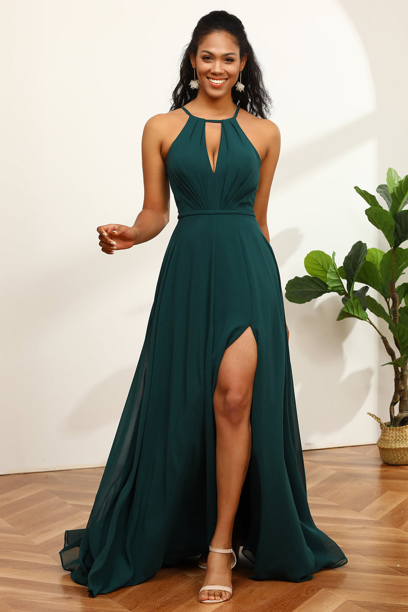 Load image into Gallery viewer, Pine Halter Sleeveless Bridesmaid Dress