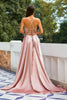 Load image into Gallery viewer, Satin V-Neck Lace-Up Back Pink Long Formal Dress