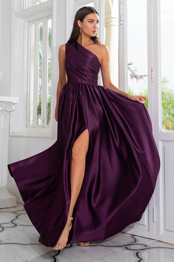 Purple One Shoulder A Line Formal Dress