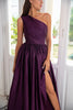 Load image into Gallery viewer, Purple One Shoulder A Line Formal Dress