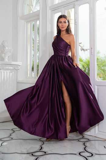 Purple One Shoulder A Line Formal Dress