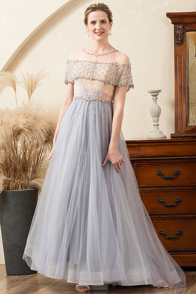 Load image into Gallery viewer, Grey Tulle A Line Beaded Glitter Mother of Bride Dress