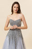 Load image into Gallery viewer, Sparkly Grey Beaded Long Tulle Prom Dress