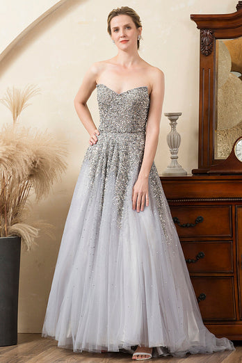 Grey Beading Sparkly Mother of Bride Dress