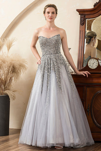 Grey Beading Sparkly Mother of Bride Dress