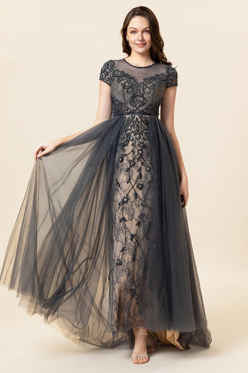 Sparkly Grey Beaded Long Formal Dress