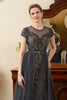 Load image into Gallery viewer, Grey A Line Tulle Beaded Glitter Mother of Bride Dress