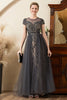 Load image into Gallery viewer, Grey A Line Tulle Beaded Glitter Mother of Bride Dress