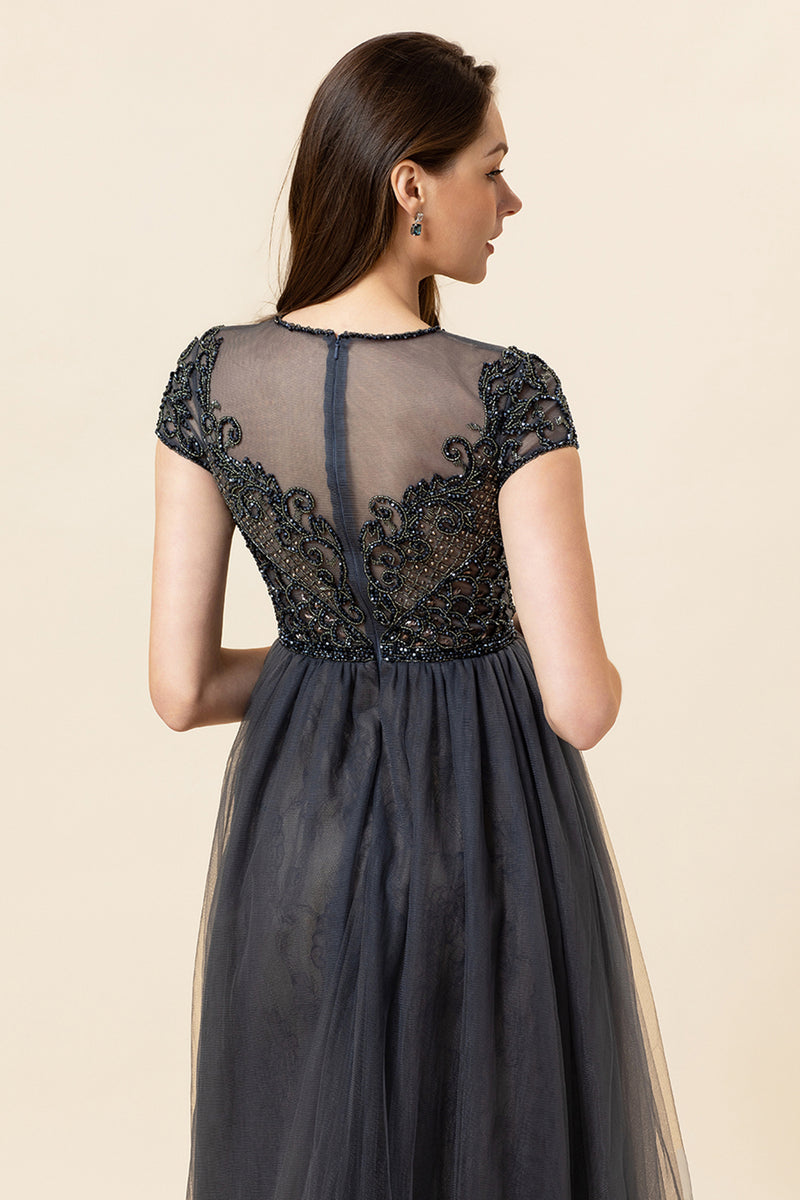 Load image into Gallery viewer, Sparkly Dark Grey Beaded Long Formal Dress