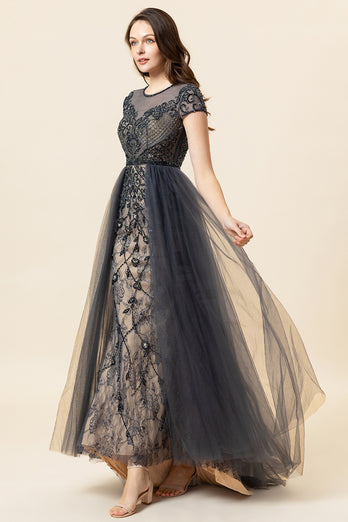 Sparkly Grey Beaded Long Formal Dress