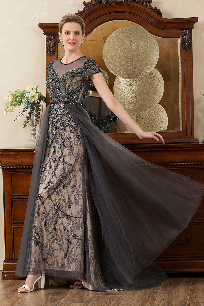 Load image into Gallery viewer, Grey A Line Tulle Beaded Glitter Mother of Bride Dress