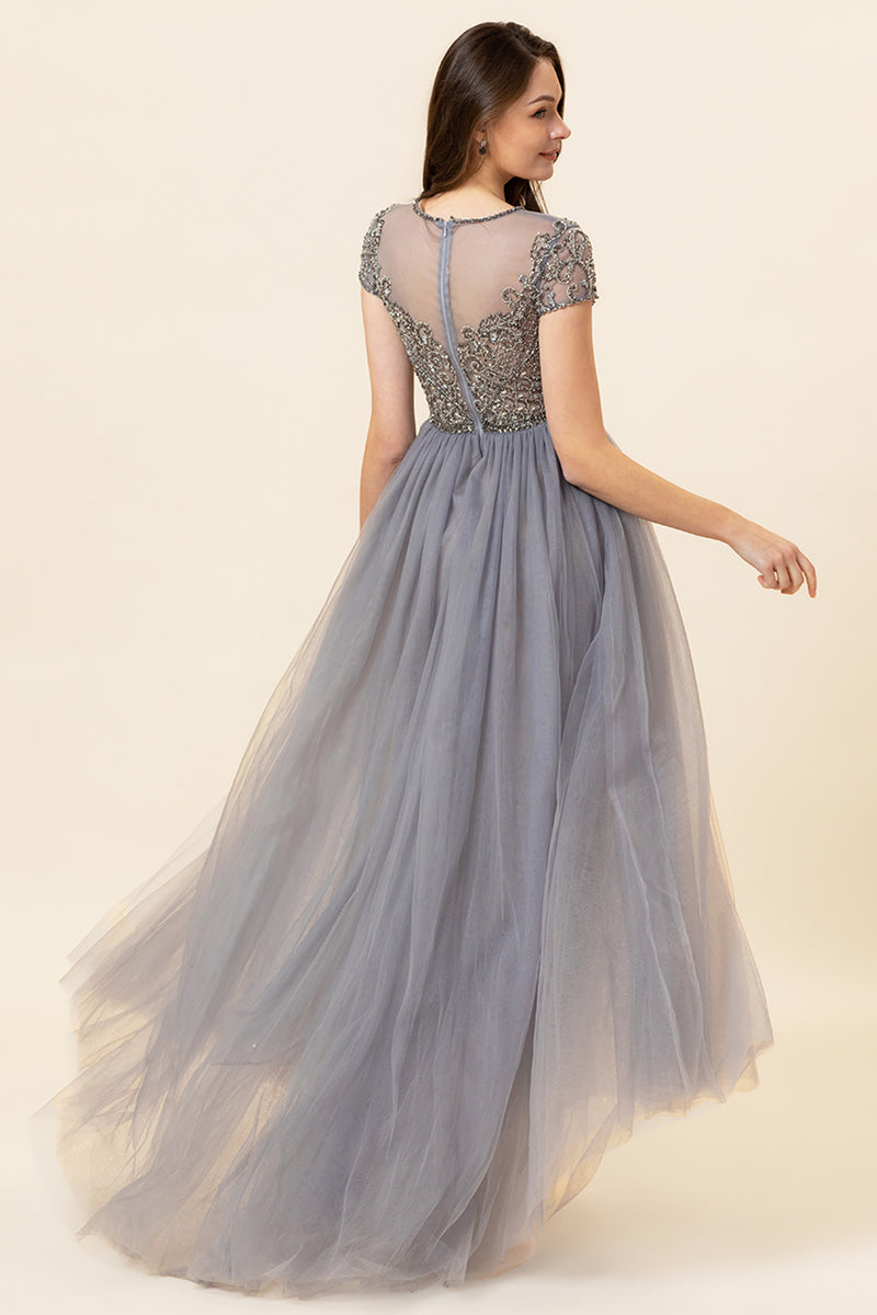 Load image into Gallery viewer, Sparkly Grey Beaded Long Formal Dress