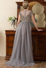 Load image into Gallery viewer, Grey A Line Tulle Beaded Glitter Mother of Bride Dress