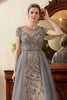 Load image into Gallery viewer, Grey A Line Tulle Beaded Glitter Mother of Bride Dress