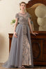 Load image into Gallery viewer, Grey A Line Tulle Beaded Glitter Mother of Bride Dress