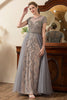 Load image into Gallery viewer, Grey A Line Tulle Beaded Glitter Mother of Bride Dress