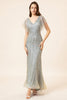 Load image into Gallery viewer, Sparkly Grey Beaded Mermaid Long Evening Dress