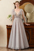 Load image into Gallery viewer, Grey A Line Beading Glitter Mother of Bride Dress