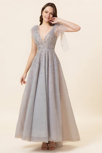 Sparkly Beaded Blue Long Tulle Prom Dress