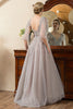 Load image into Gallery viewer, Grey A Line Beading Glitter Mother of Bride Dress