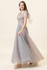 Load image into Gallery viewer, Sparkly Beaded Grey Long Tulle Prom Dress