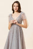 Load image into Gallery viewer, Sparkly Beaded Grey Long Tulle Prom Dress