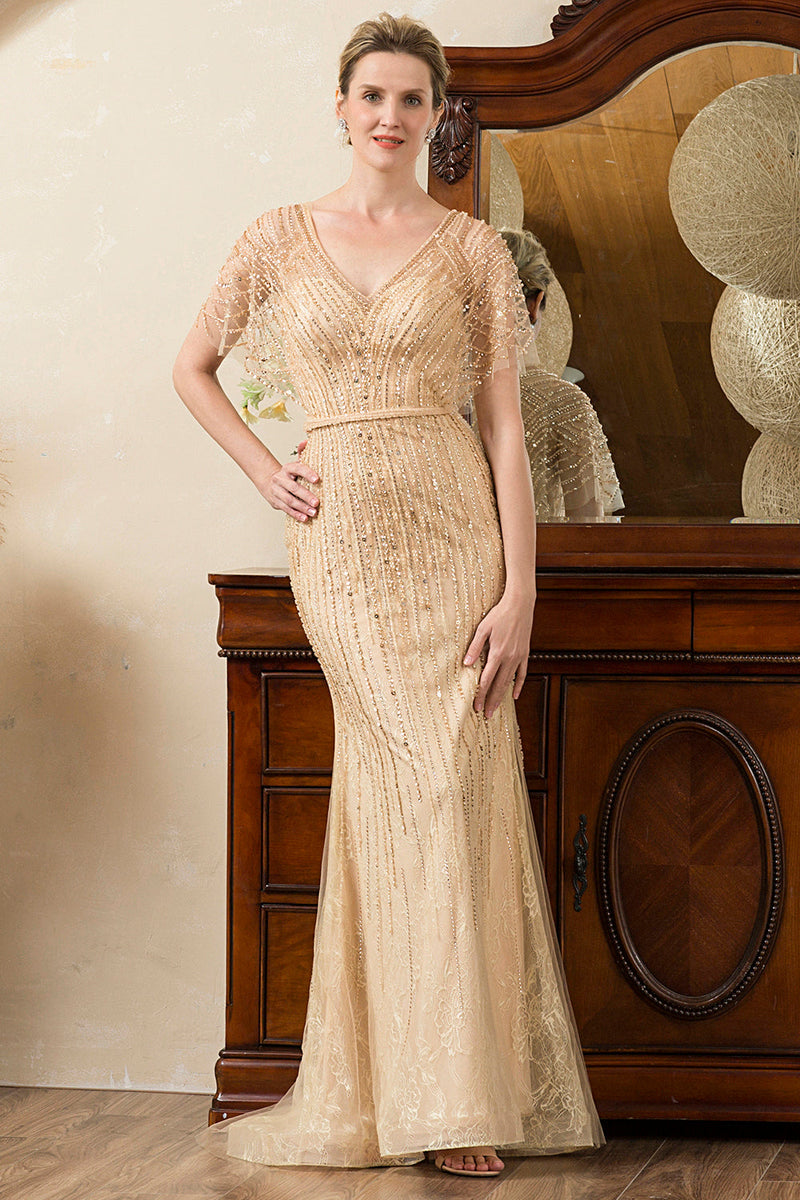 Load image into Gallery viewer, Beading V-neck Glitter Mermaid Mother of Bride Dress