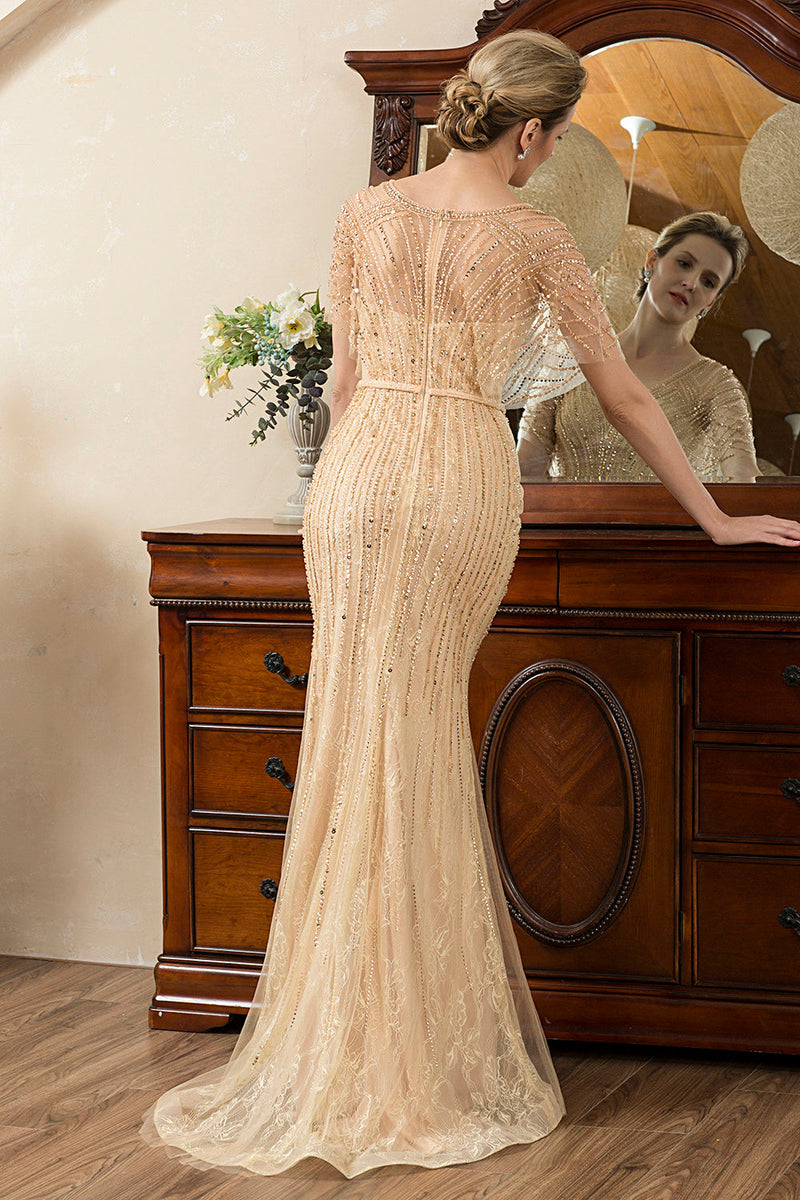 Load image into Gallery viewer, Beading V-neck Glitter Mermaid Mother of Bride Dress