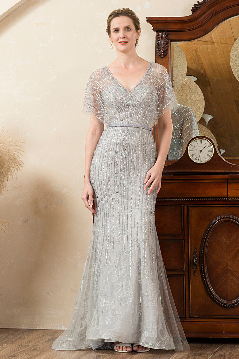 Load image into Gallery viewer, Beading V-neck Glitter Mermaid Mother of Bride Dress