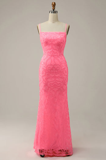 Blush Spaghetti Straps Sequins Mermaid Formal Dress