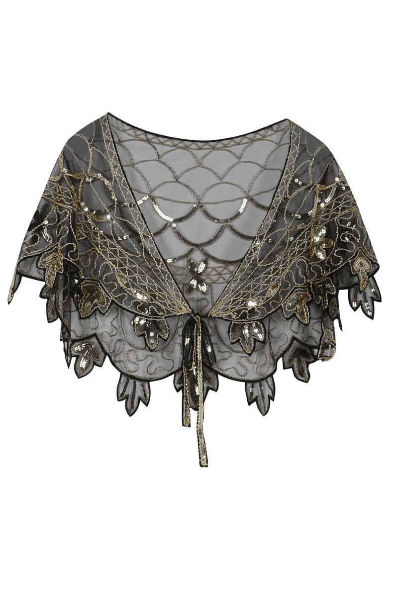 Load image into Gallery viewer, 1920s Gold Flower Sequin Women Cape