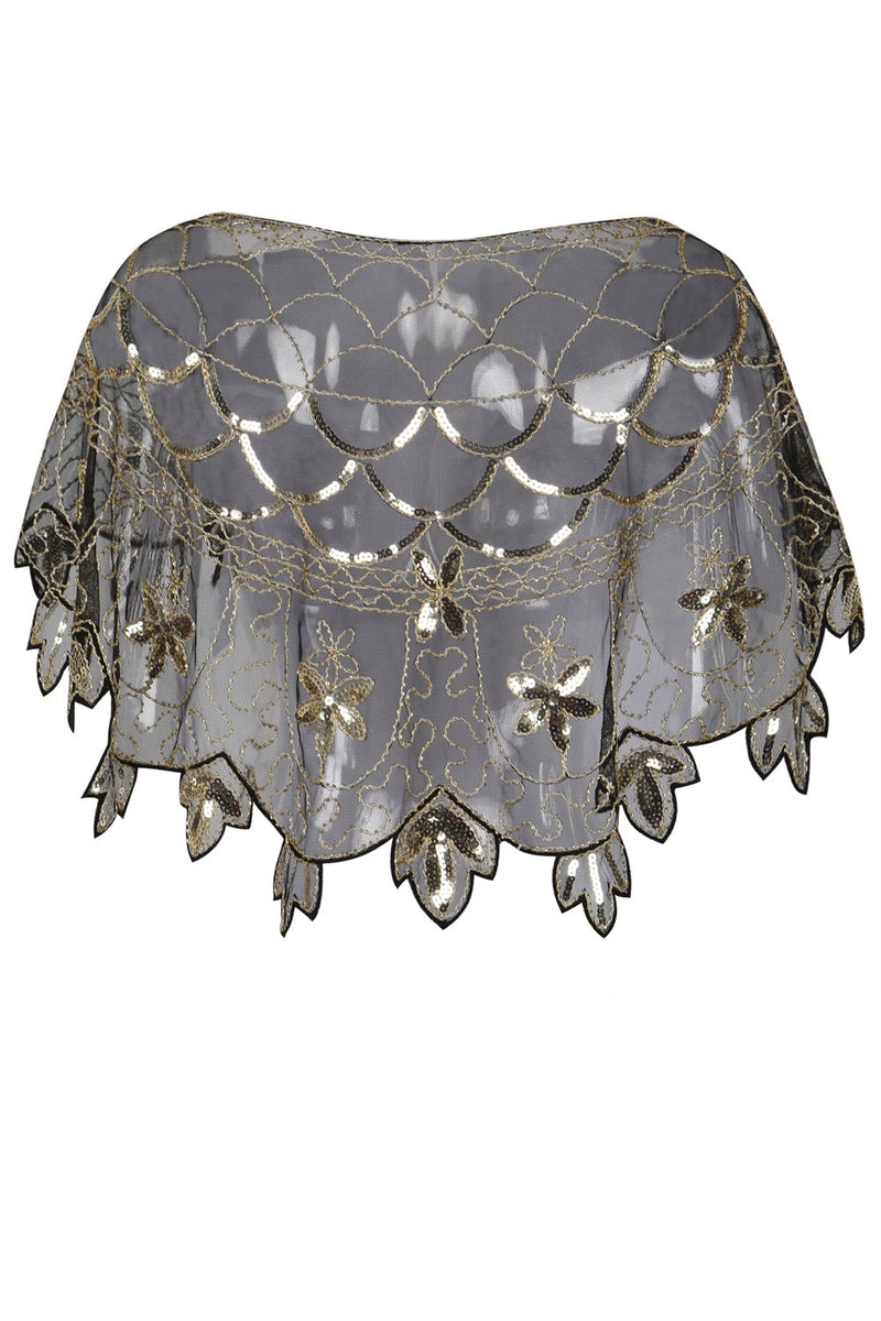 Load image into Gallery viewer, 1920s Gold Flower Sequin Women Cape