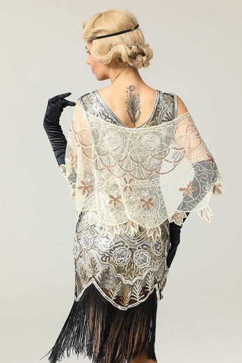 1920s Gold Flower Sequin Women Cape