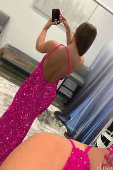 Sparkly Hot Pink Mermaid Sequins Long Formal Dress