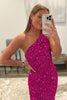 Load image into Gallery viewer, Burgundy Mermaid Sequins Long Formal Dress