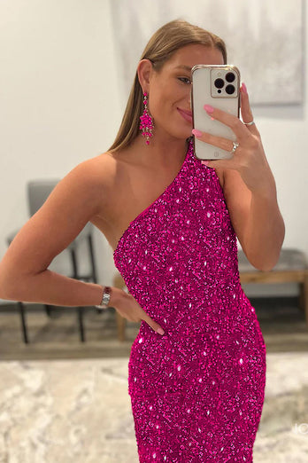 Sparkly Hot Pink Mermaid Sequins Long Formal Dress