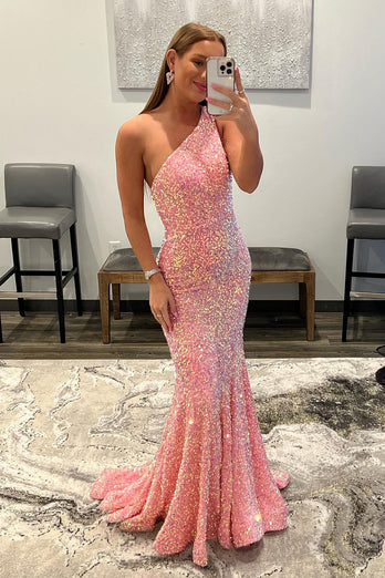 Sparkly Hot Pink Mermaid Sequins Long Formal Dress