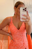 Load image into Gallery viewer, Orange Watteau Train Sequins Long Formal Dress