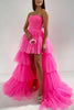 Load image into Gallery viewer, Stylish High Low Strapless Fuchsia Formal Dress with Ruffles