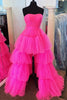 Load image into Gallery viewer, Stylish High Low Strapless Fuchsia Formal Dress with Ruffles