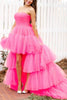 Load image into Gallery viewer, Stylish High Low Strapless Fuchsia Formal Dress with Ruffles