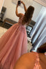 Load image into Gallery viewer, Princess A Line Deep V Neck Blush Long Formal Dress with Appliques