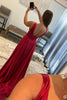 Load image into Gallery viewer, Burgundy V Neck Backless Long Formal Dress with Lace