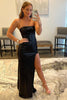 Load image into Gallery viewer, Sheath Black Strapless Sequins Formal Dress with Slit