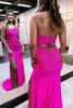 Load image into Gallery viewer, Sheath One Shoulder Fuchsia Long Formal Dress with Beading