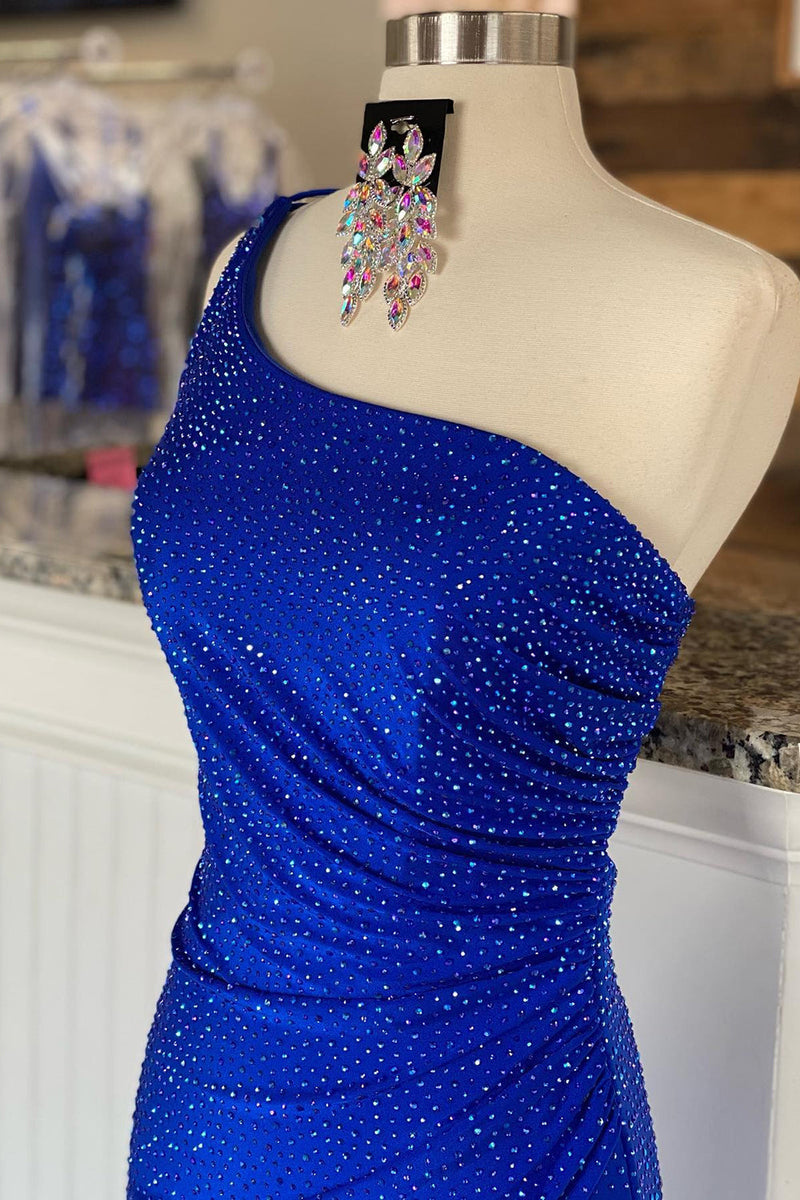 Load image into Gallery viewer, Sheath One Shoulder Royal Blue Long Formal Dress with Beading