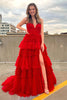 Load image into Gallery viewer, Red Tulle Spaghetti Straps Long Formal Dress